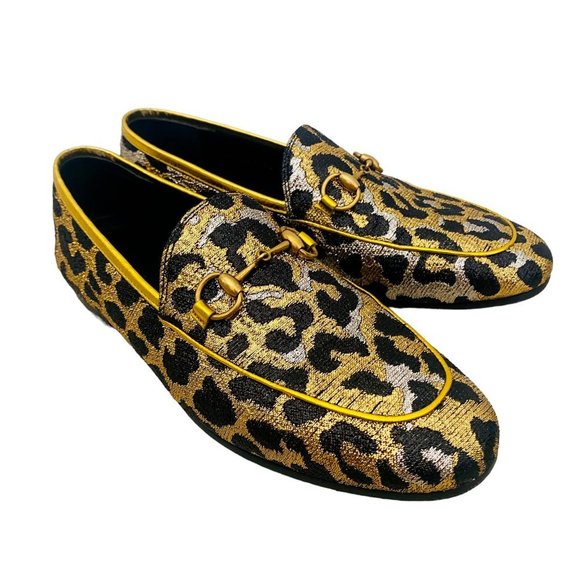 Gucci Shoes - Gucci Jordaan Leopard Print Horsebit Gold Loafers Women's Size 36 + Box Dust bag